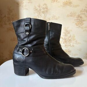 Harley-Davidson black leather biker o ring harness heeled motorcycle boots 8